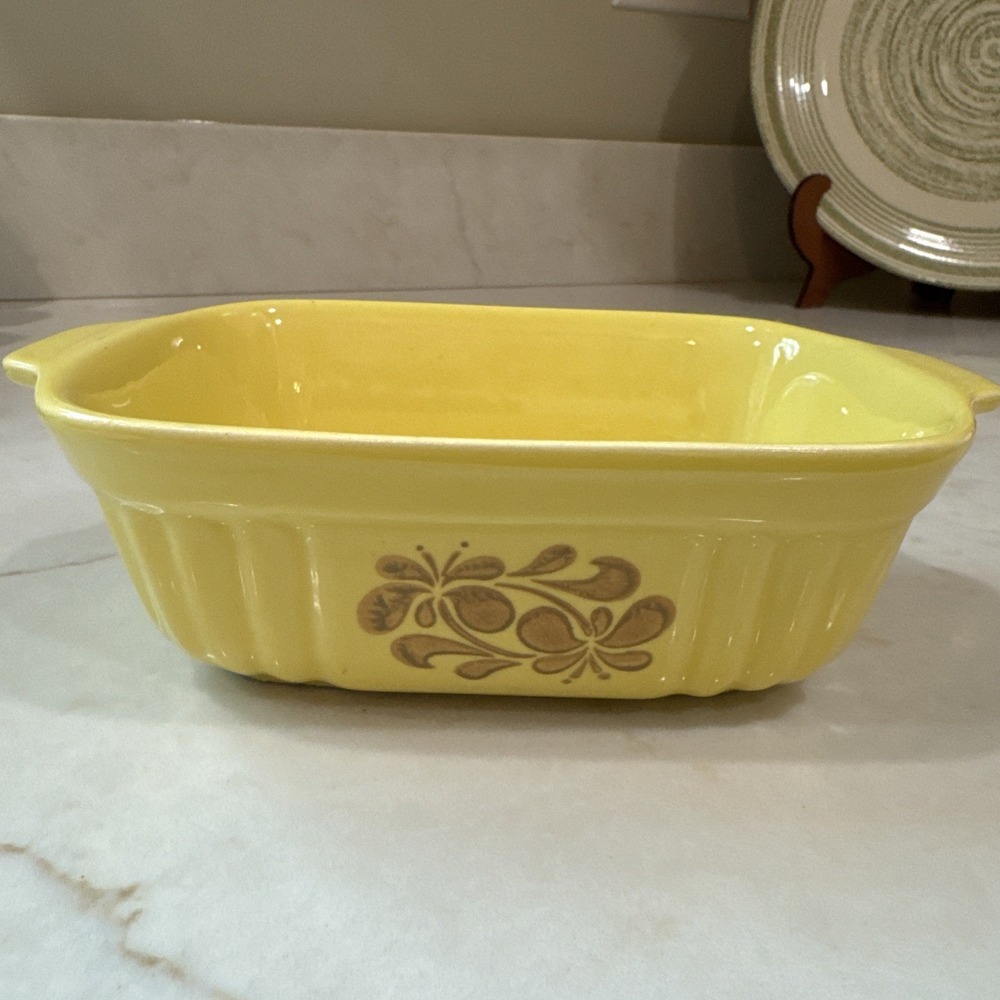 Vintage 1983 Pfaltzgraff FTDA 10 Oz Ceramic Baking Dish Yellow Brown Floral